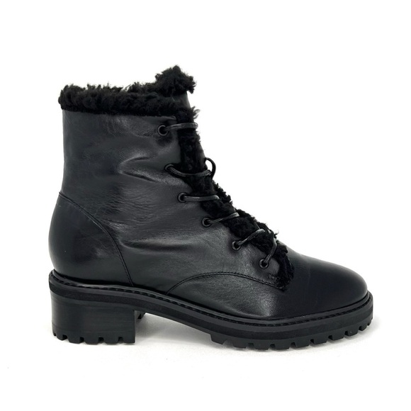 Schutz Stephan Boots Size 8.5 Black Leather Ankle Booties Faux Shearling  New - Picture 3 of 8